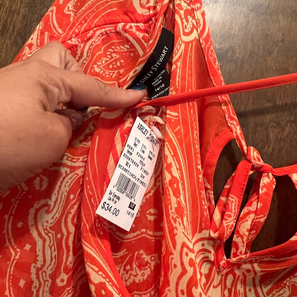 Ashley Stewart Vibrant Red and Cream Paisley Dress